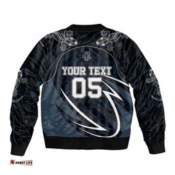 Custom Carlton Navy Bomber Jacket Captain With Aboriginal Art DT05