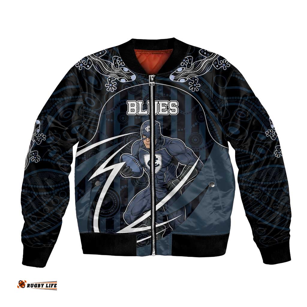 Custom Carlton Navy Bomber Jacket Captain With Aboriginal Art DT05
