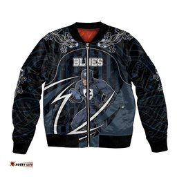 Custom Carlton Navy Bomber Jacket Captain With Aboriginal Art DT05