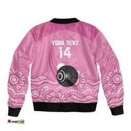 Custom Bowls Australia Breast Cancer Bomber Jacket Pink Ribbon Kangaroo Aboriginal Art LT14