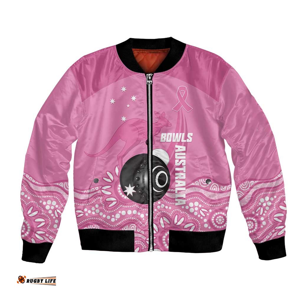 Custom Bowls Australia Breast Cancer Bomber Jacket Pink Ribbon Kangaroo Aboriginal Art LT14