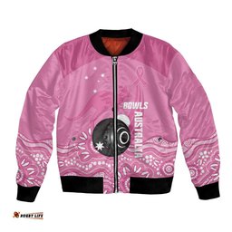 Custom Bowls Australia Breast Cancer Bomber Jacket Pink Ribbon Kangaroo Aboriginal Art LT14