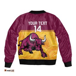 Custom Australia Queensland Cricket Bomber Jacket Go Bulls - Aboriginal Art LT14