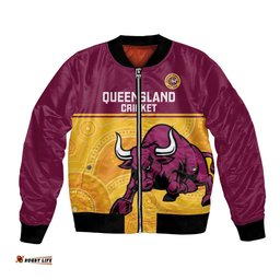 Custom Australia Queensland Cricket Bomber Jacket Go Bulls - Aboriginal Art LT14