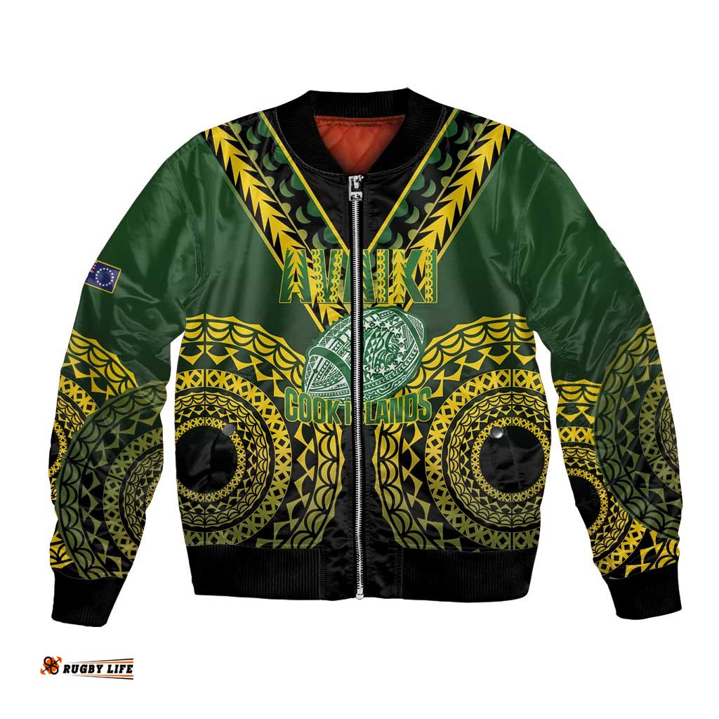 Custom Avaiki Cook Islands Rugby Bomber Jacket Kuki Airani Tatau Black LT14