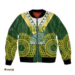 Custom Avaiki Cook Islands Rugby Bomber Jacket Kuki Airani Tatau Green LT14