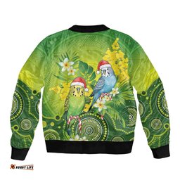 Budgerigar Australia Christmas Bomber Jacket Budgies Golden Wattle Aboriginal Green LT14