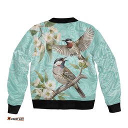 Australia Red Wattlebird Bomber Jacket Eucalyptus Alba Indigenous Art LT14