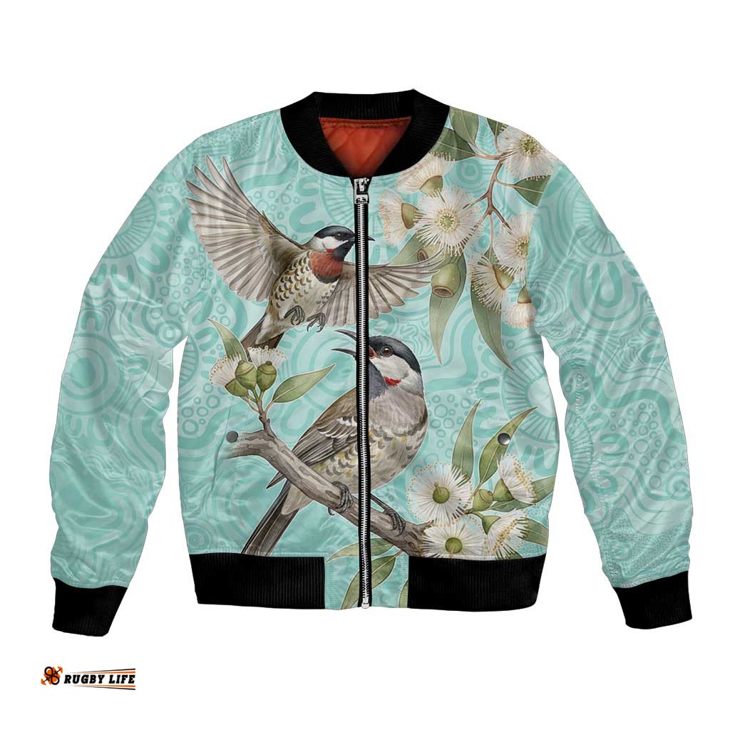 Australia Red Wattlebird Bomber Jacket Eucalyptus Alba Indigenous Art LT14