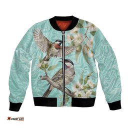 Australia Red Wattlebird Bomber Jacket Eucalyptus Alba Indigenous Art LT14
