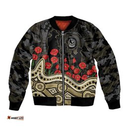 Collingwood Magpies ANZAC Day Bomber Jacket Indigenous Dot Art with Poppy Flower Tribute TS04