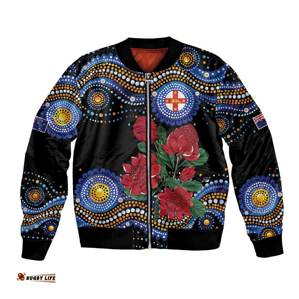 Australia New South Wales Waratahs Bomber Jacket Aboriginal Dot Art LT9