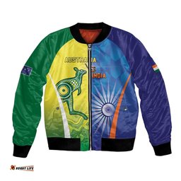 Custom Australia And India Cricket Bomber Jacket Ashoka Chakra With Aboriginal LT05