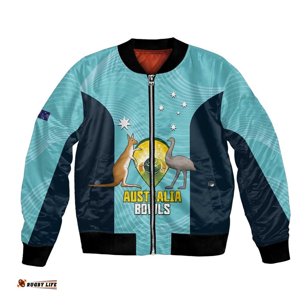 Custom Bowls Australia Bomber Jacket Teal Color Curve Sporty LT14