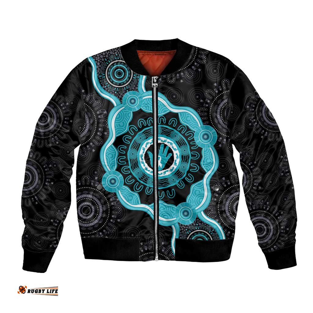 Australia Ovarian Cancer Awareness Bomber Jacket Brave Strong Teal Ribbon Aboriginal Art LT14