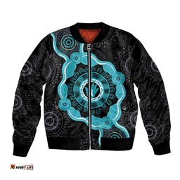 Australia Ovarian Cancer Awareness Bomber Jacket Brave Strong Teal Ribbon Aboriginal Art LT14