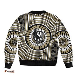 Collingwood Football Club Bomber Jacket Indigenous Monochrome Dot Art Mascot Style TS04