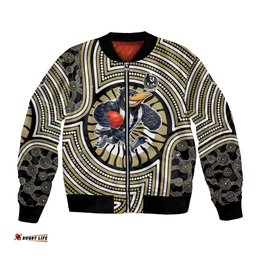 Collingwood Football Club Bomber Jacket Indigenous Monochrome Dot Art Mascot Style TS04