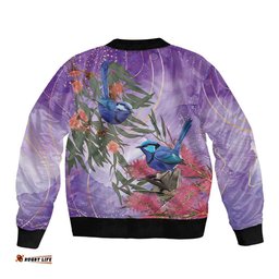 Australia Splendid Fairy Wren on Eucalyptus Bomber Jacket Epilepsy Awareness LT7
