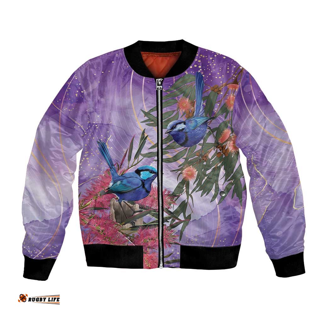 Australia Splendid Fairy Wren on Eucalyptus Bomber Jacket Epilepsy Awareness LT7