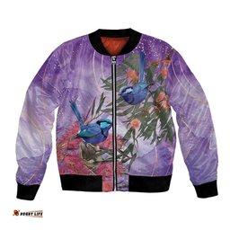 Australia Splendid Fairy Wren on Eucalyptus Bomber Jacket Epilepsy Awareness LT7