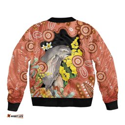 Australia Tawny Frogmouth Bomber Jacket Golden Wattle Banksia Aboriginal Art LT14