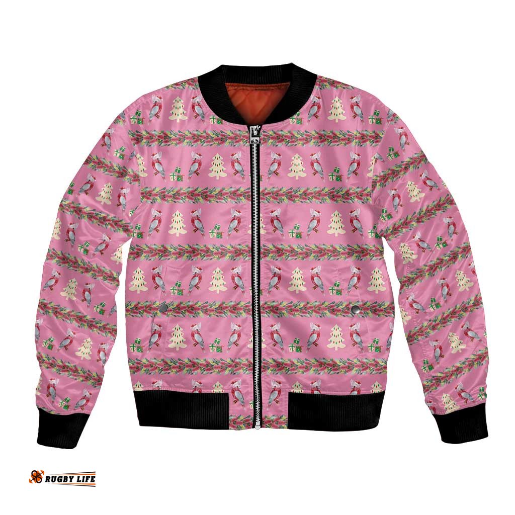 Australia Pink Galah Christmas Bomber Jacket Eolophus Roseicapilla Bottlebrush Seamless LT14