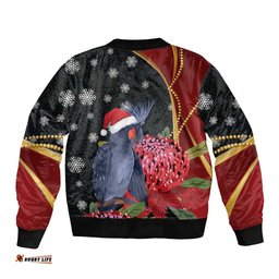 Australia Palm Cockatoo Christmas Bomber Jacket Probosciger Aterrimus Waratah Merry Chrissie LT14