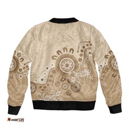 Beige Lizards Australia Bomber Jacket Boomerang Indigenous Art LT14