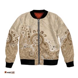 Beige Lizards Australia Bomber Jacket Boomerang Indigenous Art LT14