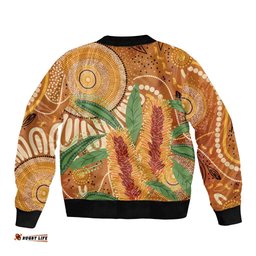 Australia Bottlebrush Bomber Jacket Callistemon Aussie Native Flowers Indigenous Art LT14