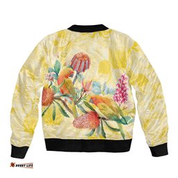 Birds and Floral Aussie Lorikeet Bomber Jacket Pastel Yellow LT7