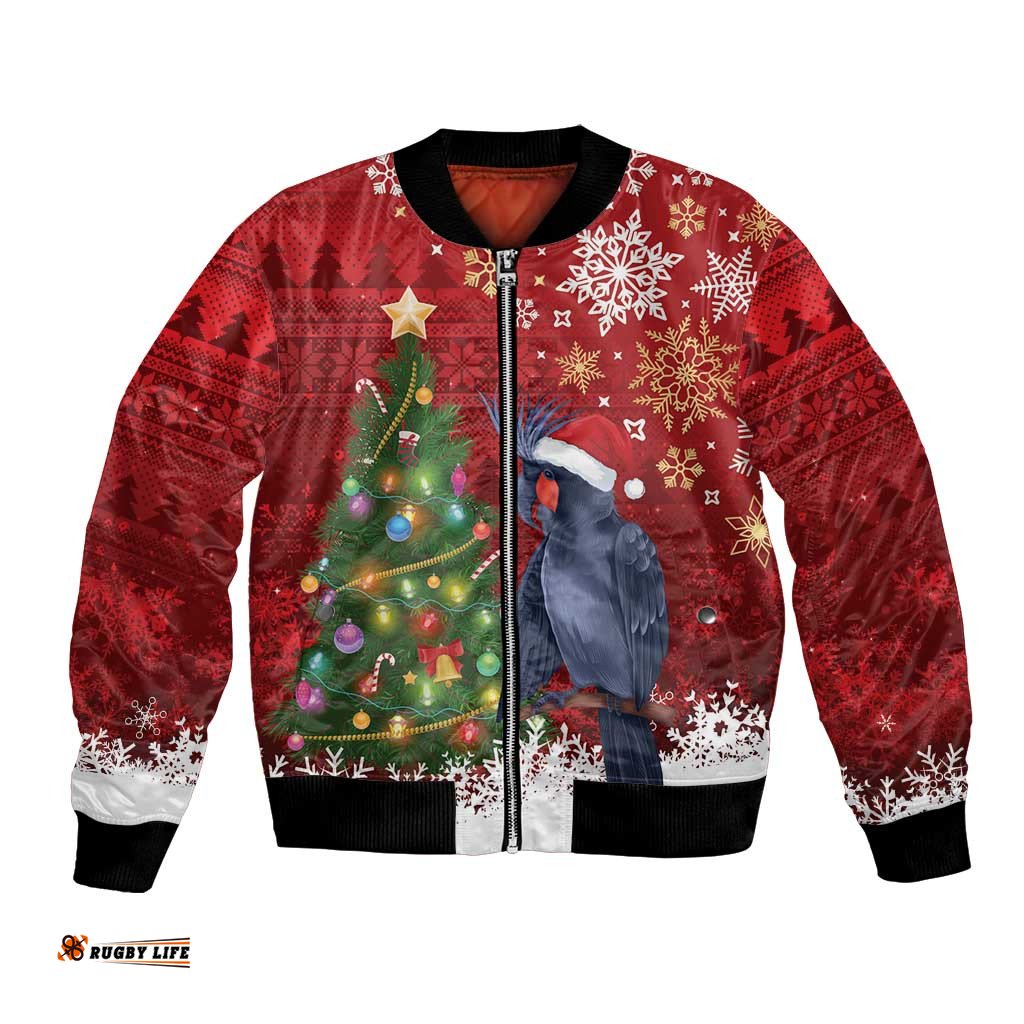 Australia Palm Cockatoo Christmas Bomber Jacket Goliath Cockatoo Santa Merry Chrissie LT14