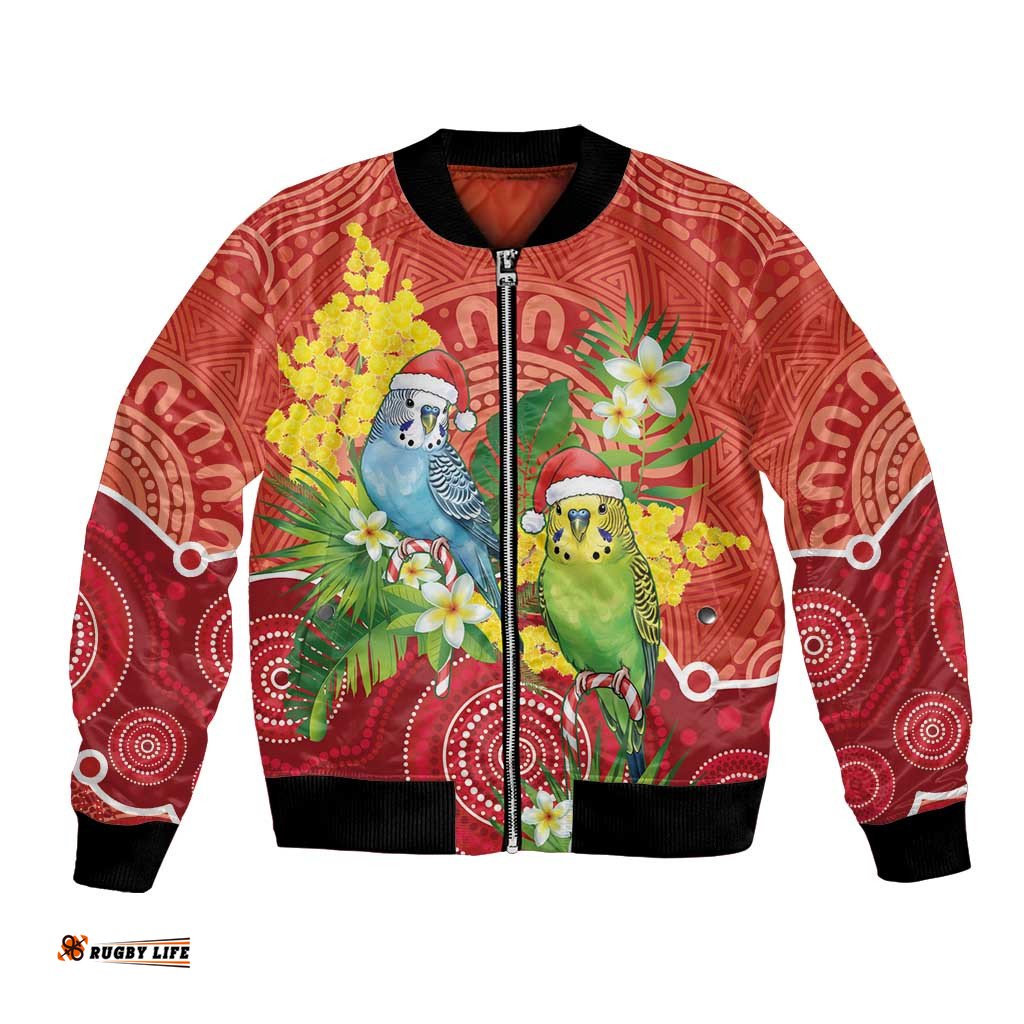 Budgerigar Australia Christmas Bomber Jacket Budgies Golden Wattle Aboriginal Red LT14