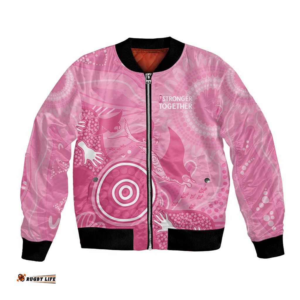 Australia Breast Cancer Awareness Bomber Jacket Pink Ribbon Manta Ray Aboriginal Art LT14