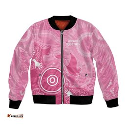 Australia Breast Cancer Awareness Bomber Jacket Pink Ribbon Manta Ray Aboriginal Art LT14