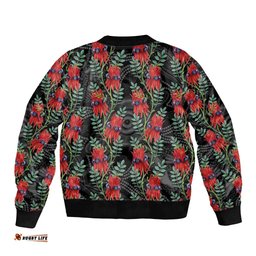 Australia Sturt's Desert Pea Bomber Jacket Aussie Native Flowers Indigenous Art LT14