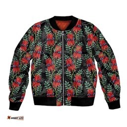 Australia Sturt's Desert Pea Bomber Jacket Aussie Native Flowers Indigenous Art LT14