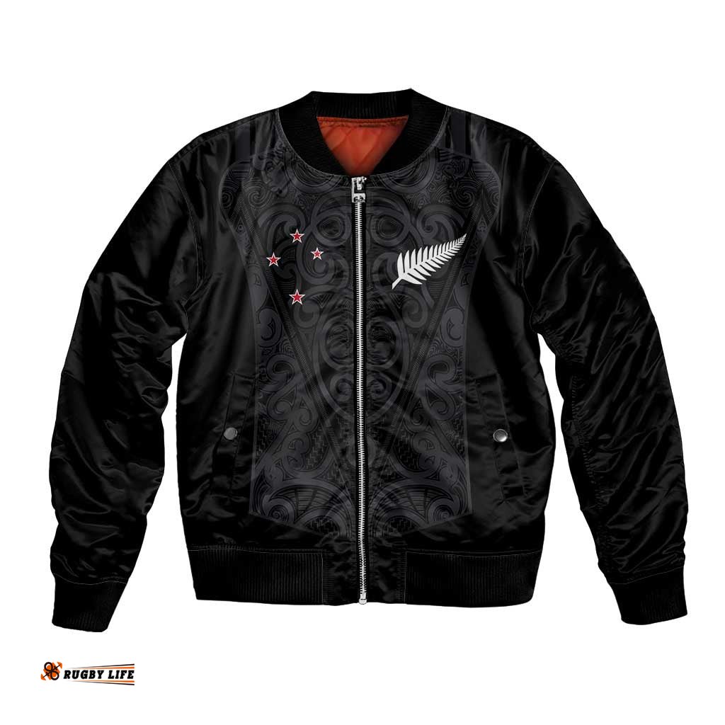 Custom Aotearoa Rugby Bomber Jacket Fern Blacks-Traditional Maori Motifs Design LT03