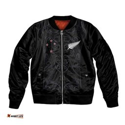 Custom Aotearoa Rugby Bomber Jacket Fern Blacks-Traditional Maori Motifs Design LT03
