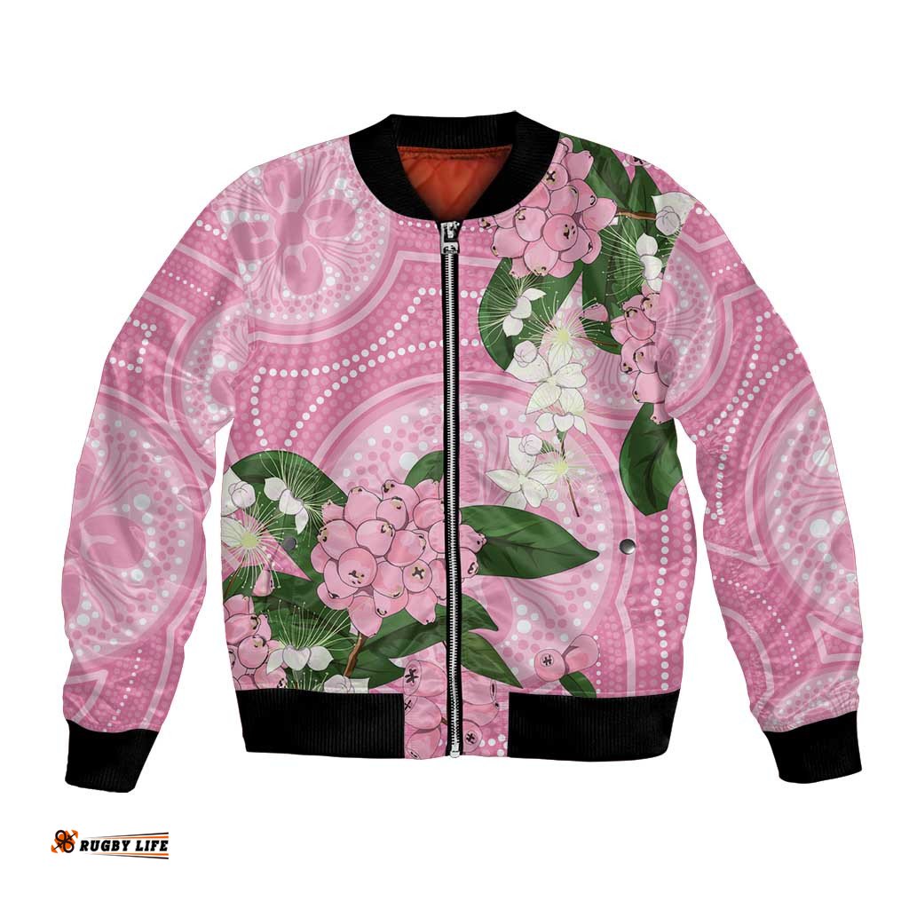 Australia Lilly Pilly Riberry Bomber Jacket Aussie Native Flowers Indigenous Art LT14