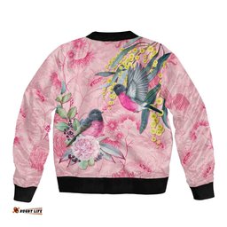 Birds and Floral Aussie Pink Robins Bomber Jacket Rosy Glow LT7