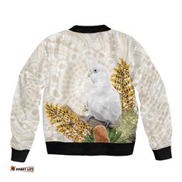 Australia Little Corella Bomber Jacket Cacatua Sanguinea Western Grevillea Aboriginal Art LT14