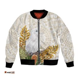 Australia Little Corella Bomber Jacket Cacatua Sanguinea Western Grevillea Aboriginal Art LT14