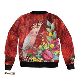 Australia Pink Cockatoo Christmas Bomber Jacket Aussie Native Flowers Merry Xmas - Red LT14