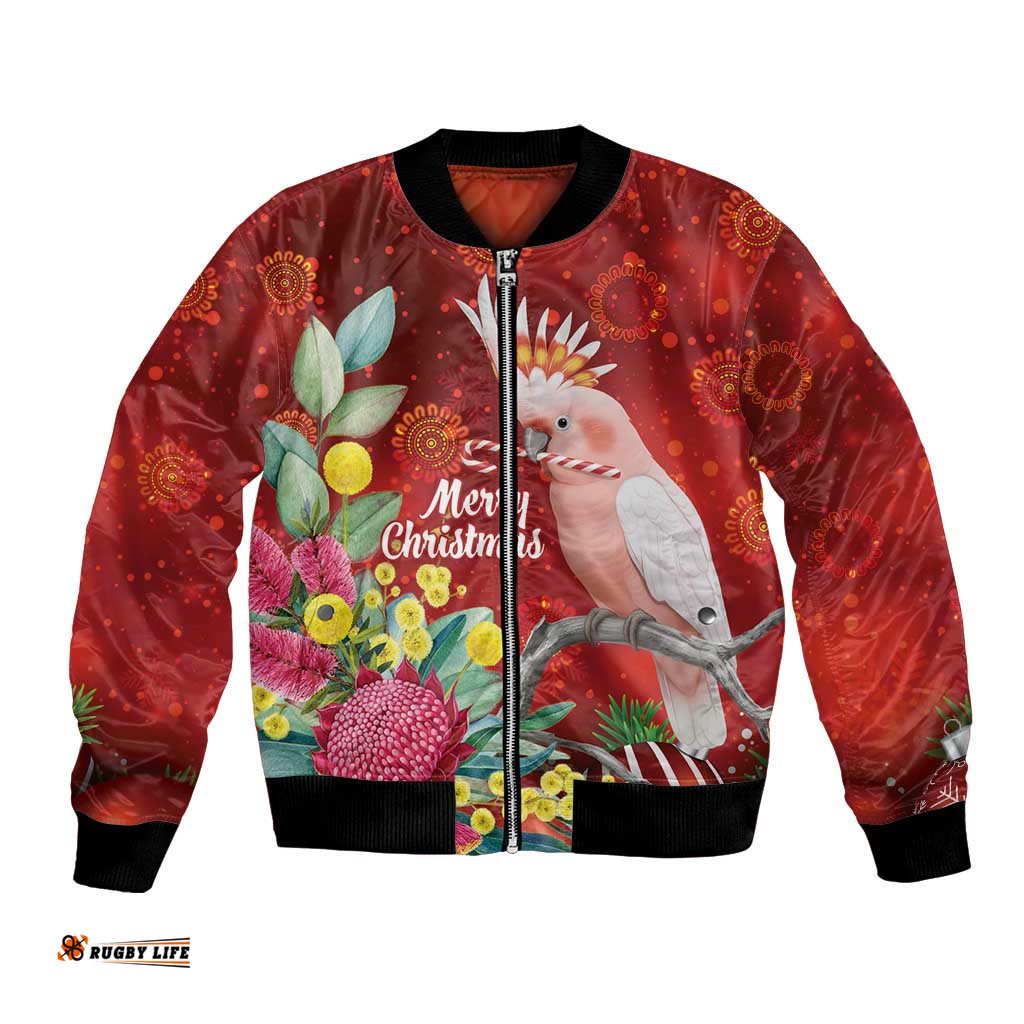 Australia Pink Cockatoo Christmas Bomber Jacket Aussie Native Flowers Merry Xmas - Red LT14