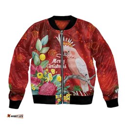 Australia Pink Cockatoo Christmas Bomber Jacket Aussie Native Flowers Merry Xmas - Red LT14