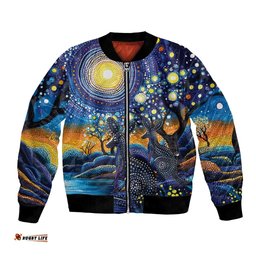Australian Night Sky Landscape Bomber Jacket Aboriginal Dreamtime Story LT9