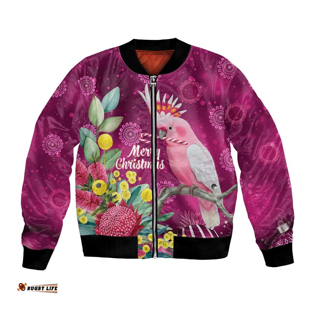 Australia Pink Cockatoo Christmas Bomber Jacket Aussie Native Flowers Merry Xmas - Pink LT14