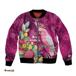 Australia Pink Cockatoo Christmas Bomber Jacket Aussie Native Flowers Merry Xmas - Pink LT14